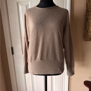 R * Wish Tan Waffle Knit Crew Neck Sweater with laced V neck back-small